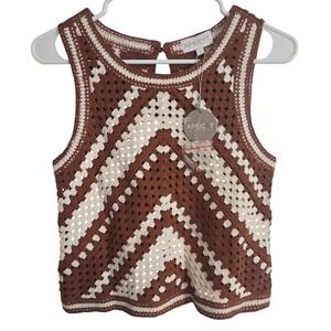 Apricot Crochet Tank Top Small Brown Cream Boho Festival Sleeveless Knit NWT